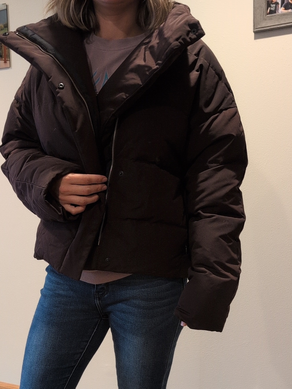 Theory Women's Chocolate Brown Cropped Puffer Jacket